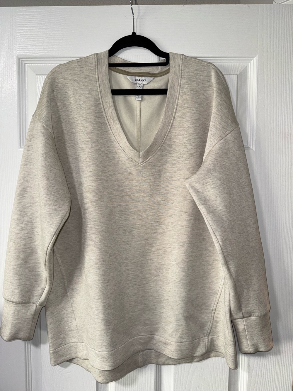 SPANX Cream V‑Neck Tunic Sweater